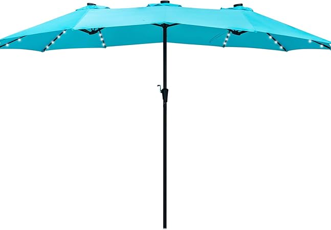 Amazon Com Ovastlkuy Patio Solar Led Lighted Umbrella 15ft Double Sided Outdoor Umbrella For Garden Extra Large Without Base Blue Garden Outdoor