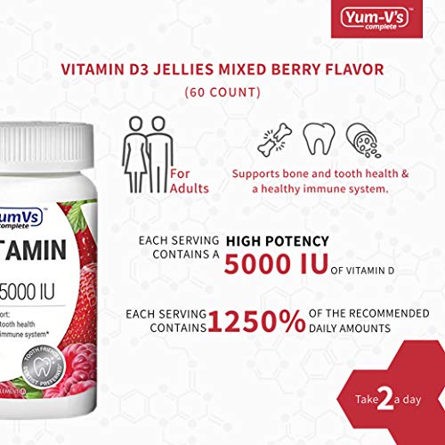 Vitamin D3 Jellies by YumV's | Vitamin D 5000 IU | Daily Dietary Supplement for Men and Women | Mixed Berry Flavor Chewable Jellies | Vegetarian, Gluten-Free, Kosher, Halal | 60 Count