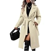 OPCAKM Women's Winter Wool Blend Pea Coat Double Breasted Notch Lapel Long Trench Coat