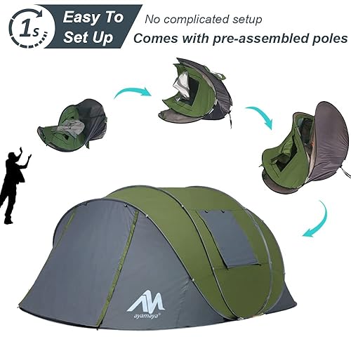 Person Easy Pop Up Tents for Camping AYAMAYA Double Layer Waterproof  Instant Tent with Vestibule Porch, - Main Image