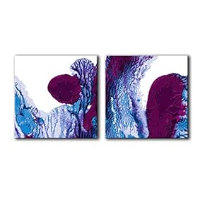 2 Panel Square Canvas Wall Art - Abstract Colorful Ink Splash - Giclee Print Gallery Wrap Modern Home Art Ready to Hang - 12"x12" x 2 Panels