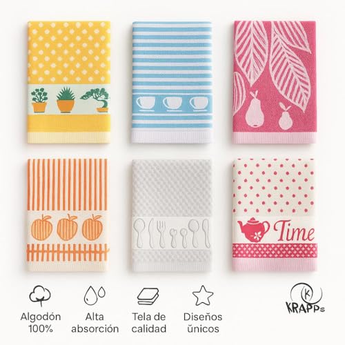 KRAPPS - 100% Cotton Kitchen Towels Made in Portugal - Cotton Kitchen Towels, Terry Cotton Kitchen Cloths, Kitchen Towels
