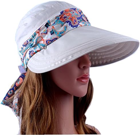 Wide Brim Visor Foldable UV Protection Sun Hat Outdoor Flap Hat for Women (white)