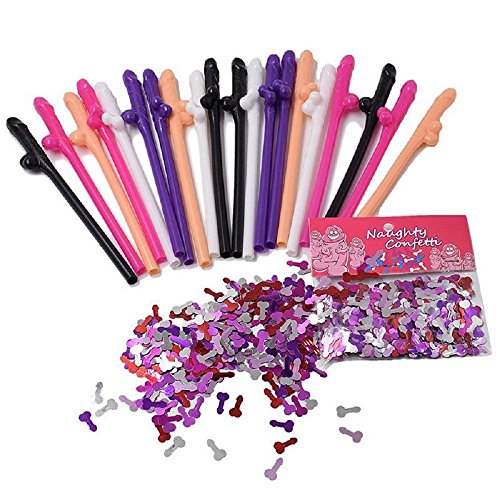 Samidy 20 Pieces Party Drinking Straws and A Pack of bachelorette confetti Neele Bachelorette Party Girls Night Out Hen Party Supplies Wedding Party Favors