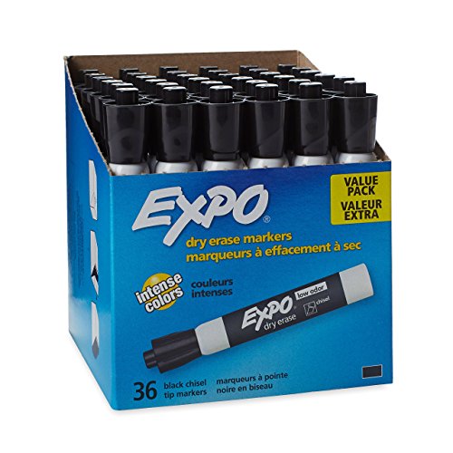 EXPO Low Odor Dry Erase Markers, Chisel Tip, Black, 36 Count (Certified Refurbished)