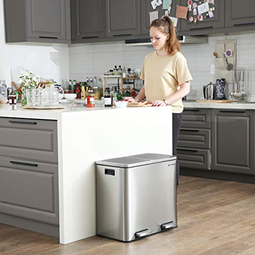 SONGMICS Basurero Reciclaje, Cubo de Basura para Cocina con 2 cubetas