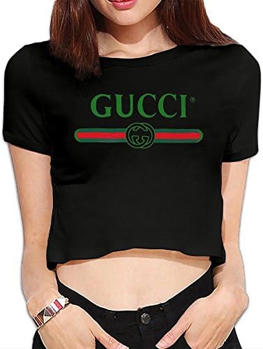 UanshanH Women's Sexy Exposed Belly Button T-Shirt Gucci Logo Printed Pattern Short Sleeves Tees Tops