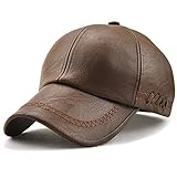 YOYEAH Classic Plain Adjustable Leather Baseball Cap Sports Outdoor Panel Hat For Men Women Light Brown-1