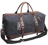 Iblue Unique Designed Handle Genuine Leather Trim Overnight Weekender Bag Canvas Shoulder Travel Duffel Gym Tote#B003