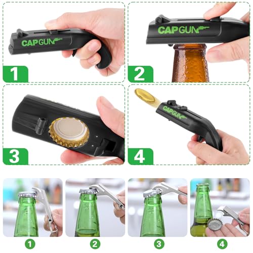 3PCS Bottle Opener, Funny Beer Opener, Beer Opener Bottles Cap Gun with Gun for Home Parties, Outdoor Barbecue, Creative Game, Fun Gift (Black)