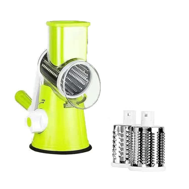 zalati Rotary Cheese Grater Vegetable Mandoline Manual Slicer Shredder with 3 Interchangeable Blades for Kitchen