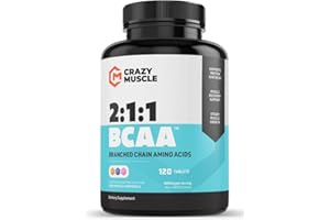 Crazy Muscle BCAA Pills with The Perfect 2:1:1 Ratio of Branched Chain Amino Acids Supplement - 1000mg of BCAAs per Pill (Better Than Capsules) by Crazy Muscle - 120 Tablets
