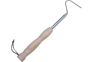 BOVONVON 55 inchs Collapsible Snake Hook,Non-Rotatable,Telescopic Rods Designed with 2 Grooves,Sturdy Stainless Steel Hook,Snake Tool Hook,Bigger Wooden Handle