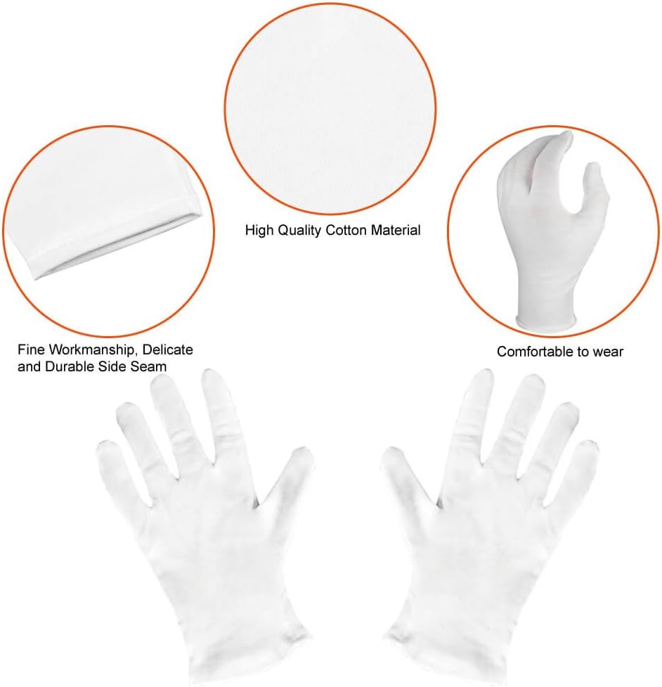 Paxcoo 6 Pairs XL White Cotton Gloves for Dry Hand Moisturizing Cosmetic Eczema Hand Spa and Coin Jewelry Inspection: Home Improvement