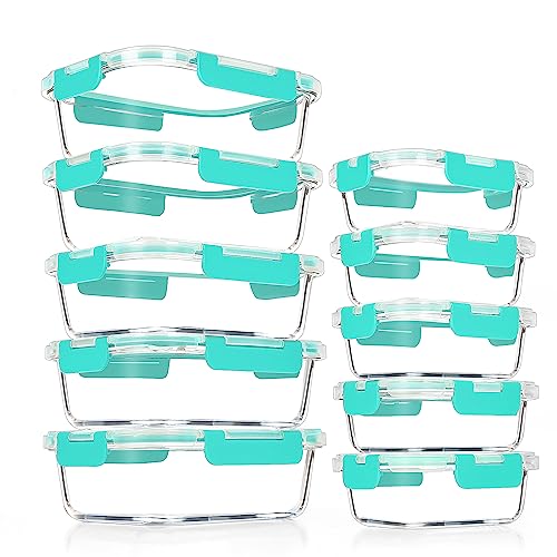 VERONES Glasbehälter für Mahlzeiten, luftdichte Lunch-Behälter, stapelbares Glas-Frischhaltedosen-Set mit Deckel, exklusiv von BPA, für Mikrowelle, Ba