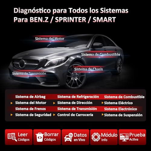 iCarsoft MB V3.0 OBD2 Car Diagnosis Machine for Ben.z/Sprinter/Smart, Bi-directional Scanner Whole System, 35 Functions Reset, Battery Test, Auto Vin, Lifetime Updates