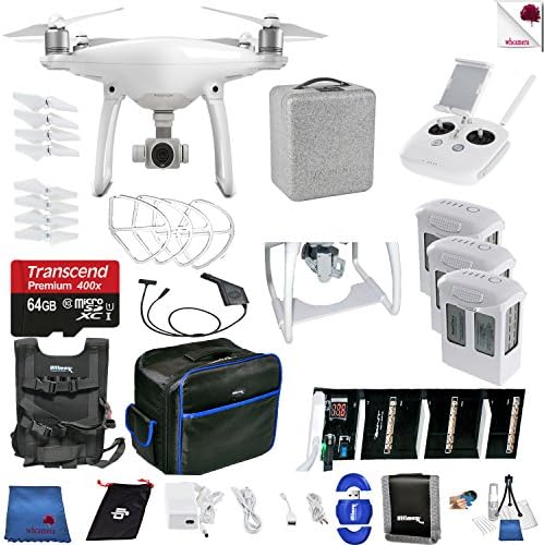 DJI Phantom 4 Ready For Action Bundle Includes: DJI Phantom 4 Drone + 3 Batteries (total) + Carry Vest + 64 GB Memory Card + Controller + Foam Case + More