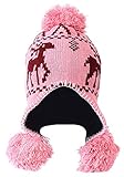 Simplicity Women's Winter Reindeer Knit Beanie w/Earflap and Pom Balls, Pink