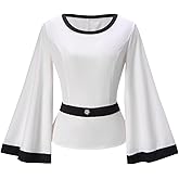 winkbay Women's Bell Long Sleeve Peplum Tops Fall Dressy Casual Crew Neck Evening Blouses Work Office Shirts
