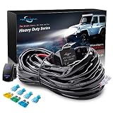 MICTUNING HD 14AWG 300w LED Light Bar Wiring Harness Fuse 40 Amp Relay ON-OFF Rocker Switch Blue(2Lead)