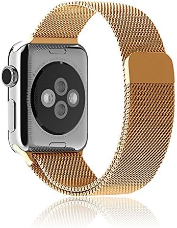 YYHW Adjustable Magnetic Closure Clasp Stainless Steel Smart Watch Band, Milanese Mesh Loop Smart Replacement Watch Band for Apple Watch Series 3/2/1 Sport&Edition (42mm Gold)
