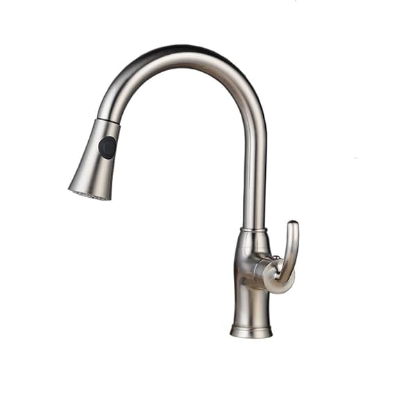 Niederdruck Spültisch Armatur Wasserhahn Einhebelmischer Mischbatterie Küche in Gebürstetes Nickel,mit Dual-Spülbrause und hohem Rundbogenauslauf,Beelee BL7081NDY