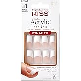 KISS Acrylic French False Nails Kit, Long Coffin Wide Fit Design Nail, Classic White Color French Tip Nails, Ready to Wear Ge