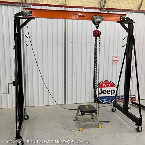 Titan Attachments 1 Ton Adjustable Steel Gantry Crane, Portable Shop