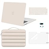 MOSISO Compatible with MacBook Air 15 inch Case 2026 2025 2024 2023 Release M4 A3241 M3 A3114 M2 A2941 Touch ID,Plastic Hard Shell&Puffy Sleeve Bag&Keyboard Skin&Webcam Cover&Screen Film, Sand