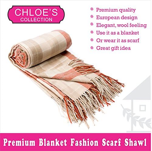 VictoriaRose Bedding Women's Premium Elegant Blanket Luxury Multi-Functions Fashion Scarf Wrap Shawl Throw Plaid Check Tartan Classic Euro Design, 50'' W x 60'' L