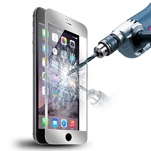 iPhone 6S Screen Protector, Poweradd Apple iPhone 6 Tempered Glass Screen with Eye-Protective, Bubble free and Lifetime Hassle-free Warranty - Retail Packaging (Silver Edge)