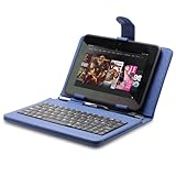 Fosmon Leather Case with USB Keyboard and Stylus for Zeepad 7.0 - Dark Blue