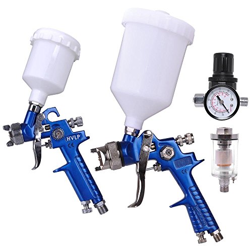 2 Pro Spray Guns Stainless Steel 1.4mm & 1.0mm Needles Nozzles HVLP