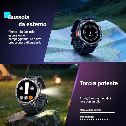 Blackview Men's Smartwatch, 1.45 Inches Military Smartwatch Fitness with Bluetooth Calls Smart Watch 100+ Sports Modes/Heart Rate Monitor/SpO2/Torch/Compass for Android iOS