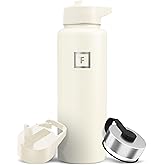 IRON °FLASK Camping & Hiking Hydration Flask with Straw, Wide Mouth Insulated Stainless Steel Sports Water Bottle - 40 oz Cashmere Cream