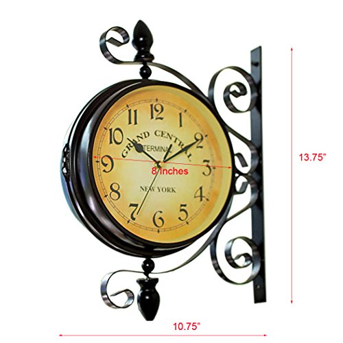 Homello Vintage Double Sided Wall Clock Iron Metal Silent Quiet