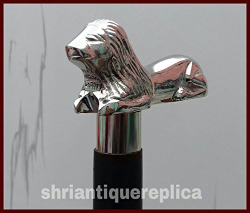 Samara Nautical SOLID BRASS LION HEAD HANDLE WOODEN WALKING STICK CANE VINTAGE DESIGNER A