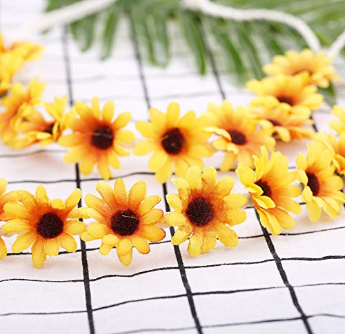 Milacolato 6-12Pcs Handmade Daisies Sunflower Headband Boho Floral Wreath Bridal Headpiece for Wedding Festivals Hair Accessories Yellow