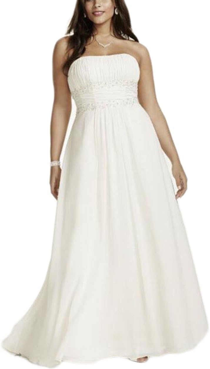 Women's Plus Size Chiffon Empire Waist Gowns with Appliques Wedding Dress Beaded Sash Bridal Dress
