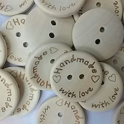 Fangfang 100pcs Handmade 2 Holes Wooden Sewing Buttons With Love Scrapbook DIY Button Craft (20mm) - Thumbnail 4