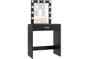 Reettic Makeup Vanity Table with Lighted Mirror, Vanity Desk with Drawers, Bedroom Dressing Table, 10 LED Blubs & Adjustable Brightness, for Women, Mother, Girls, Black RSZT102B