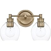 Capital Lighting 121121AD-426 Mid-Century Clear Glass Bath Vanity Wall Mount, 2-Light 200 Total Watts, 10" H x 15" W, Aged Br