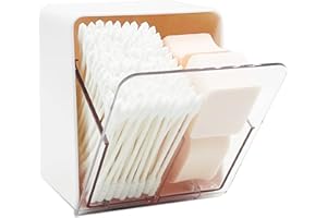 MOYACA MIYACA QTip Holder Canisters for Cotton Balls, Swabs, Rounds, Floss, Dispenser Container Box with 2 Compartments, Bathroom Vanity Countertop Storage Organizer, White