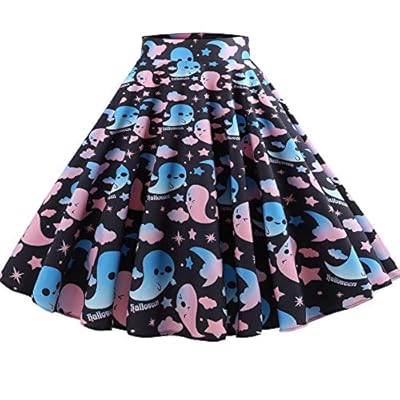 NREALY New Women's Casual Retro Halloween Printing Evening Party Skirt Swing Skirts