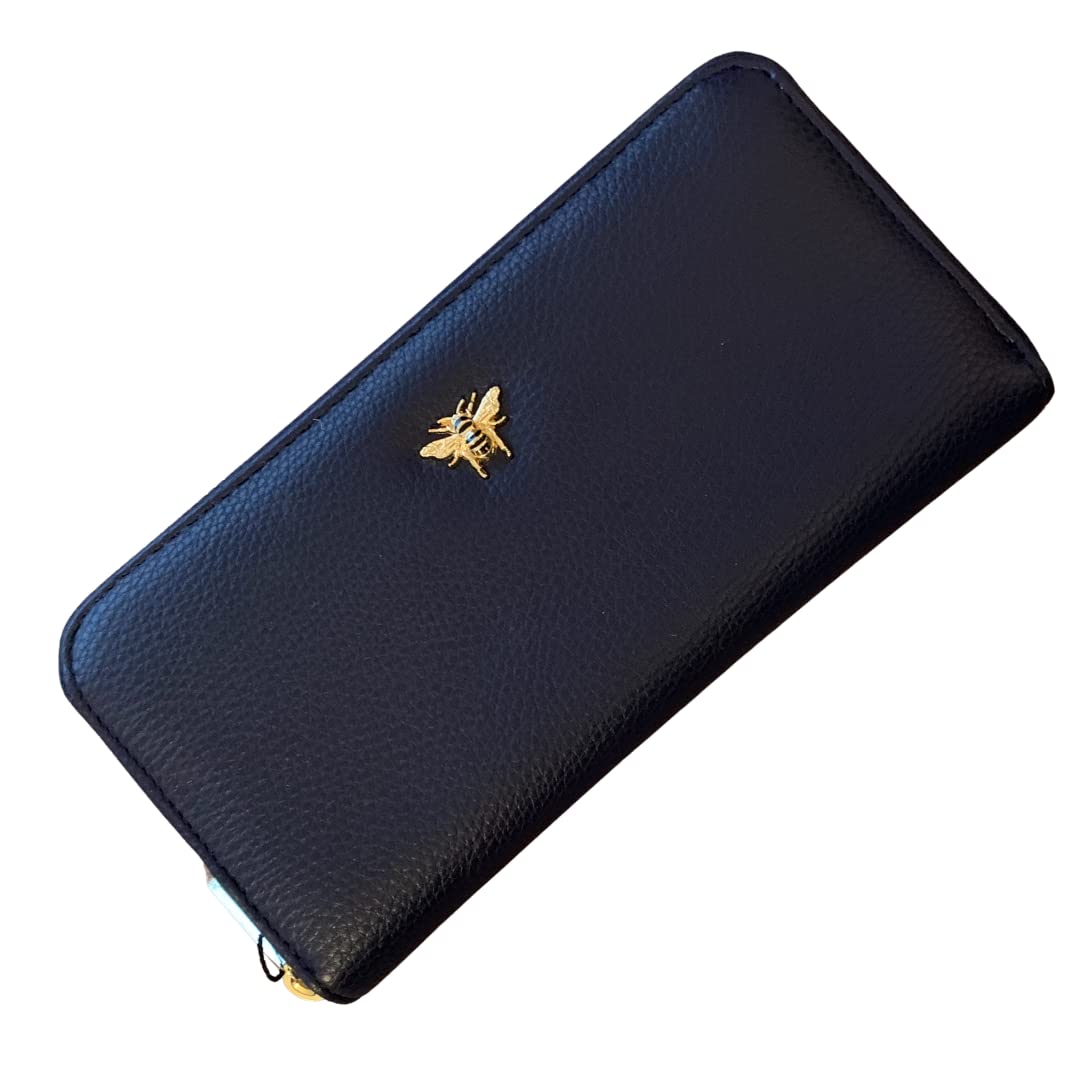 FMG Alice Wheeler Large Concertina Bumble Bee Coin and Card Purse - Vegan Leather (Navy Blue)