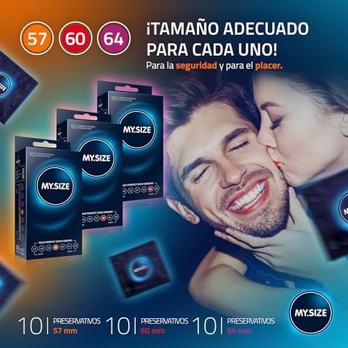 - Preservativos, pacote de amostras com 10 peças, 57, 60, 64 mm, 3 pacotes com 10 peças, tamanho adequado para qualquer pessoa