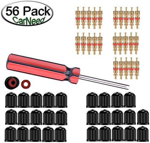 CarNeed 30 Pcs Tire Valve Caps, 25 Pcs Brass Valve Stem Cores, 1 Pcs Tire Valve Core Remover Installer Tool for Car, Motorbike, Truck, Bike and Bicycle (56 Pcs)