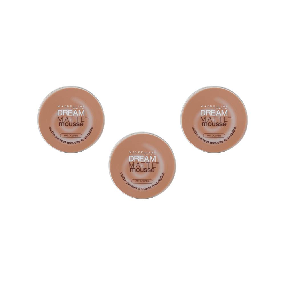 Maybelline New York Foundation dream matte mousse 32 Golden, Pack of 3 (3 x 18ml)