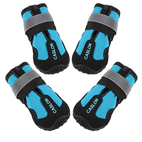 CASLON Dog Boots Waterproof Shoes for Dogs with Reflective Strips Rugged, Anti-Slip Sole Breathable Dog Booties 4PCS (Size 7: 3.1\
