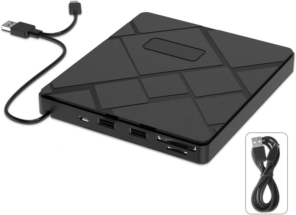 VersionTECH. External DVD CD Drive, USB 3.0 Type C Portable CD/DVD +/-RW Disk Player Burner Writer with SD/TF Card Reader/2 USB Hub Data Transfer for Mac OS MacBook Pro/Air iMac Laptop Windows Desktop